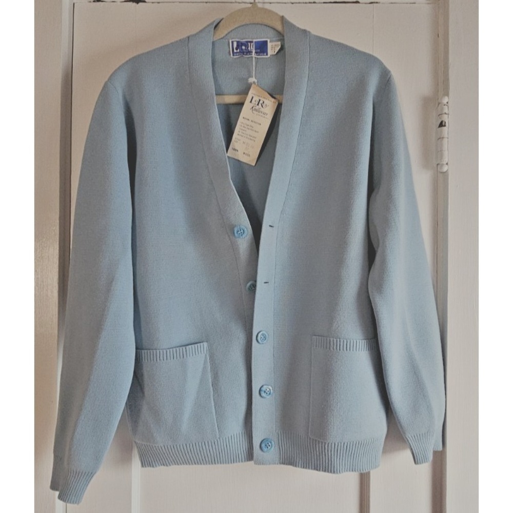 Vintage NWT LeRoy Knitwear California men's M cardigan blue 100%‎ wool